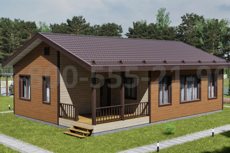 Одноэтажный каркасный дом «Меконг» 13х9 с террасой