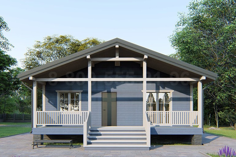 Одноэтажный дом из бруса «Лазурь» 9х9 с террасой