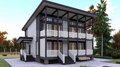 Двухэтажный каркасный дом «Ангара» 9х10 с террасой и балконом