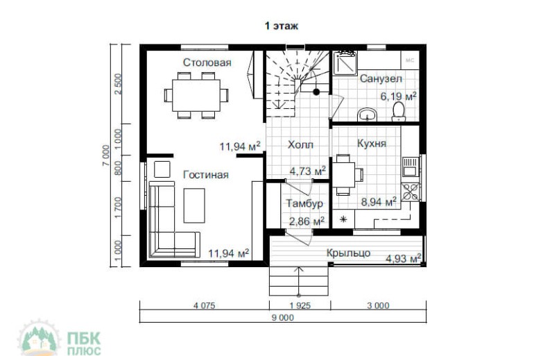 Полутораэтажный каркасный дом «Вычегда» 9х7