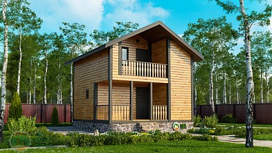 Баня из бруса «Робейка» 6х6 в полтора этажа с террасой